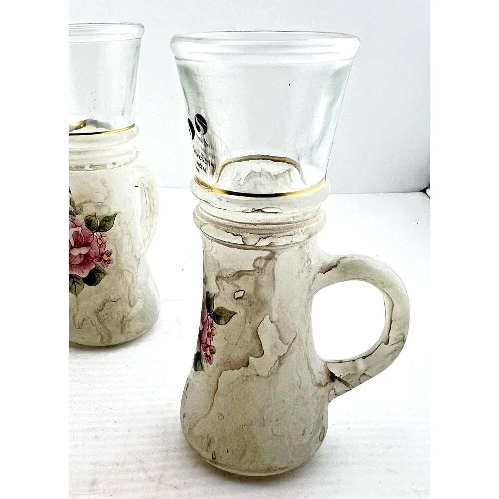 Arte MURANO Crystal Silvestri Decanter & Cordial Glasses Set White Marble Rose
